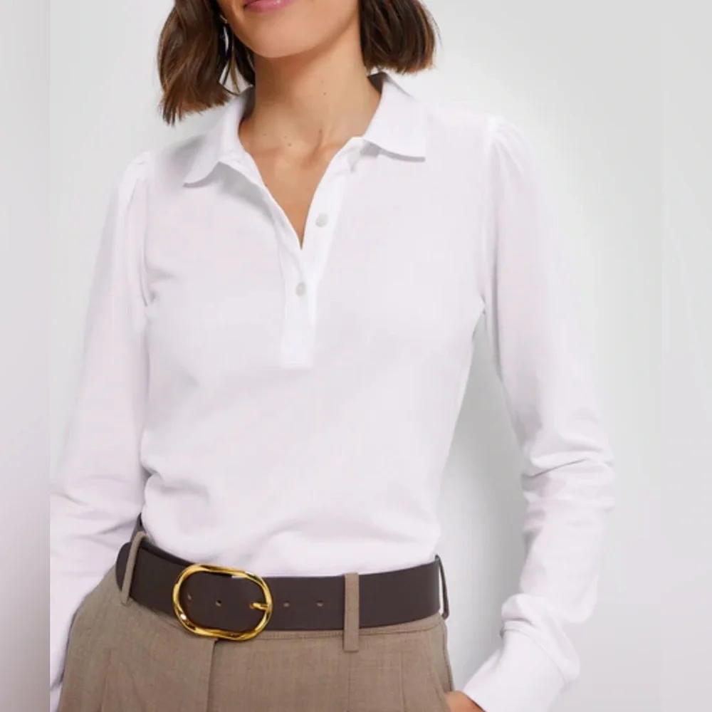 Tuckernuck White Long Sleeve Pique Puff Sleeve Peggy Polo